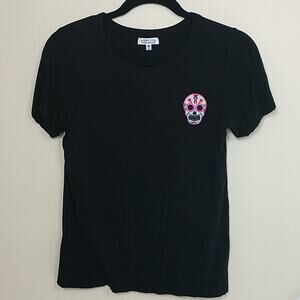 Messy Bun Just Chillin' Sugar Skull Applique Black T-shirt size Small